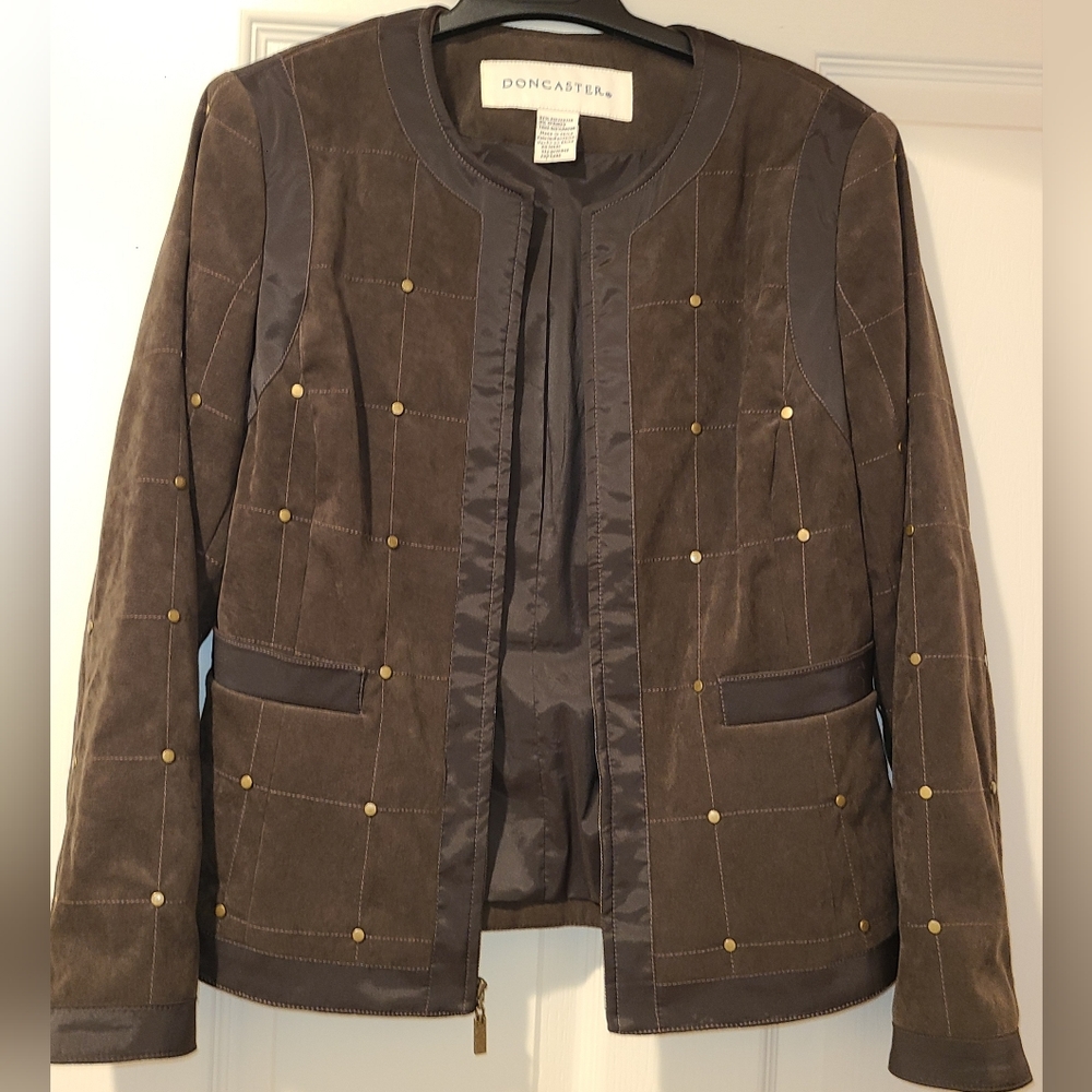 Doncaster Chocolate Brown SOFT Quilted Zip Blazer Jacket Chic - Picture 3 of 16